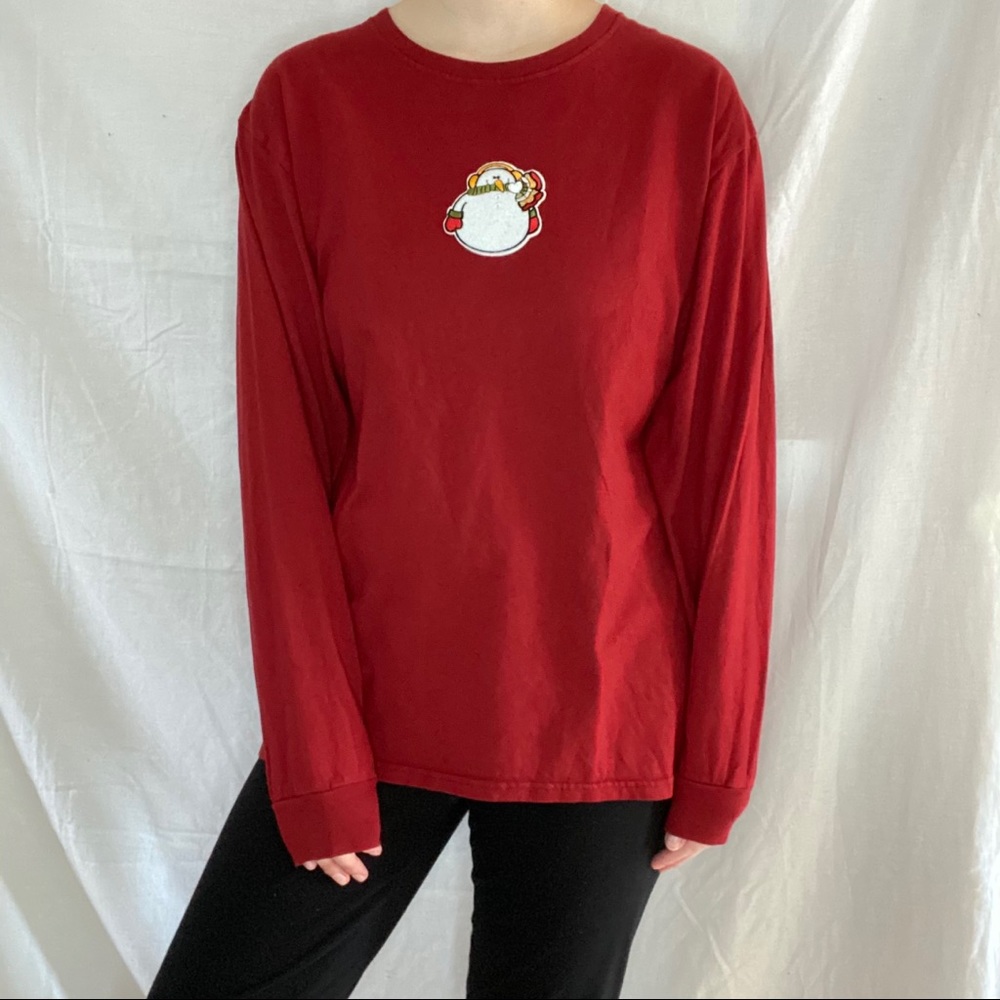 Christmas Snowman Patch Red Long Sleeve Tee - Picture 1 of 6